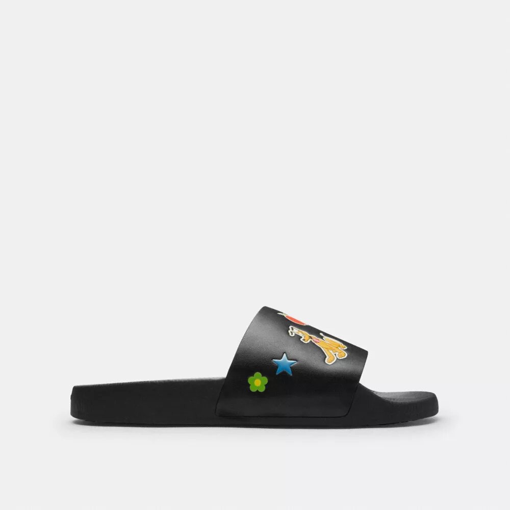 Chanclas Disney x Coach sin cordones con estampado de pegatinas