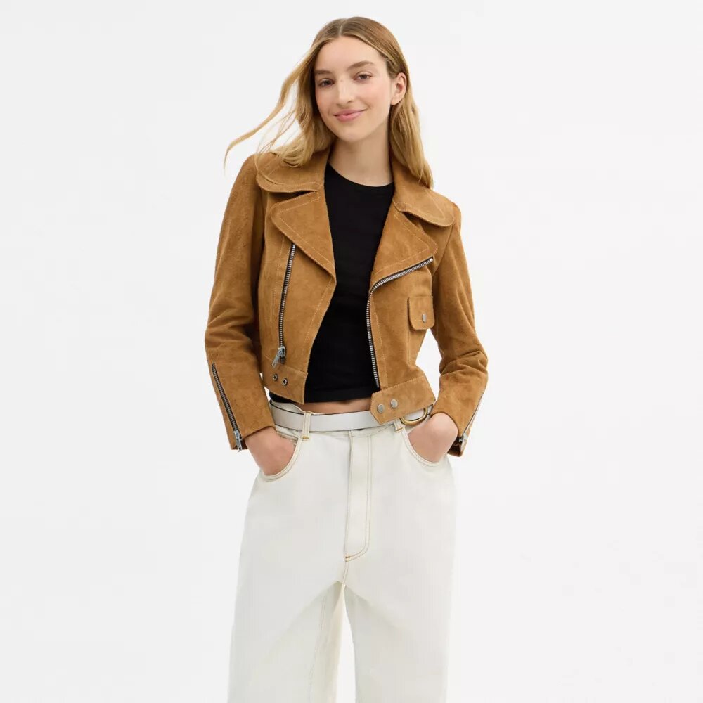 Chaqueta asimétrica de ante
