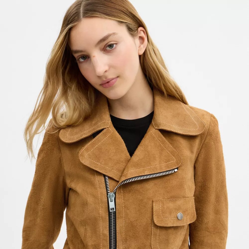 Chaqueta asimétrica de ante