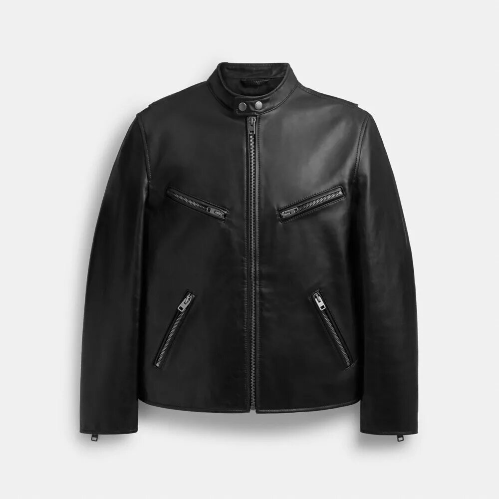 Chaqueta de cuero estilo motociclista