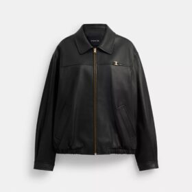 Chaqueta de cuero oversize con placa «Heritage C»