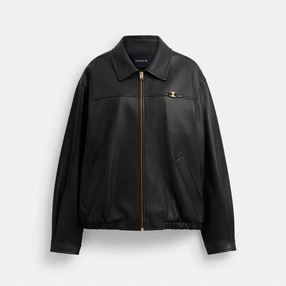 Chaqueta de cuero oversize con placa «Heritage C»