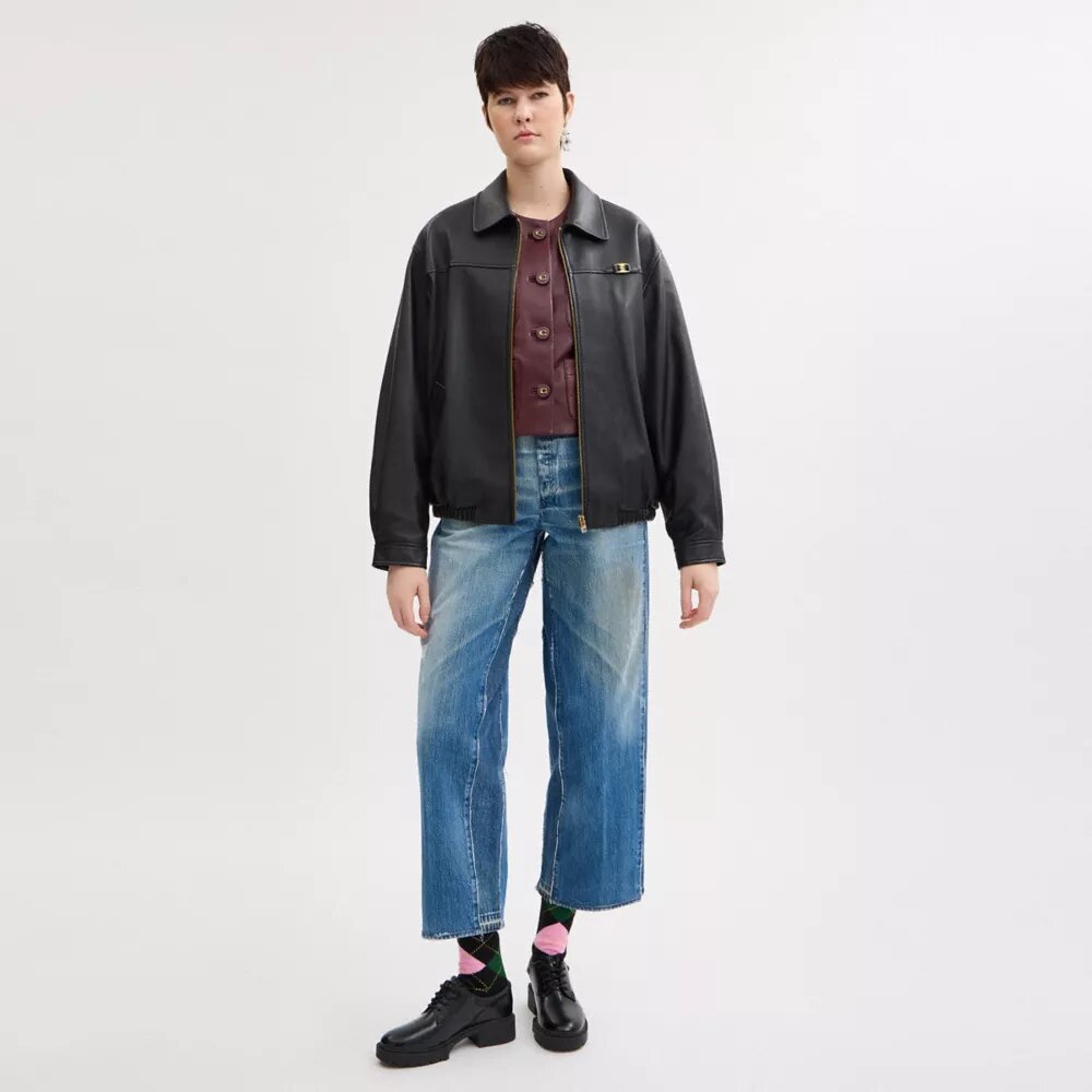 Chaqueta de cuero oversize con placa «Heritage C»
