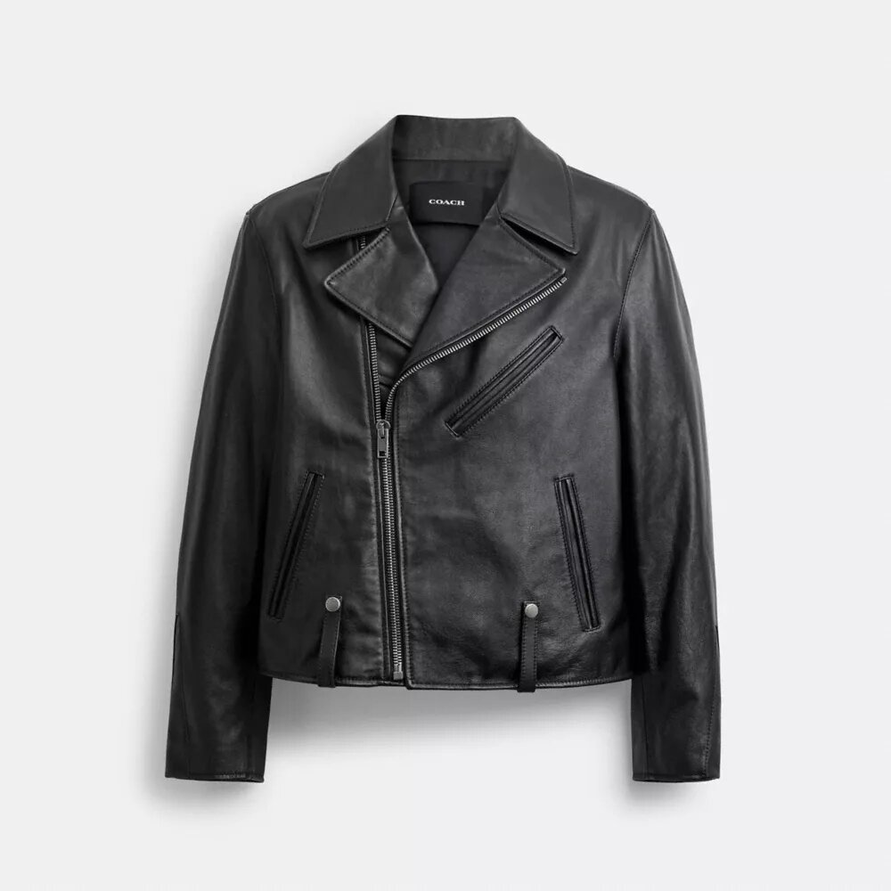 Chaqueta motera de cuero encogido
