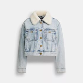 Chaqueta trucker corta de denim Heritage C de algodón orgánico con cuello de borrego