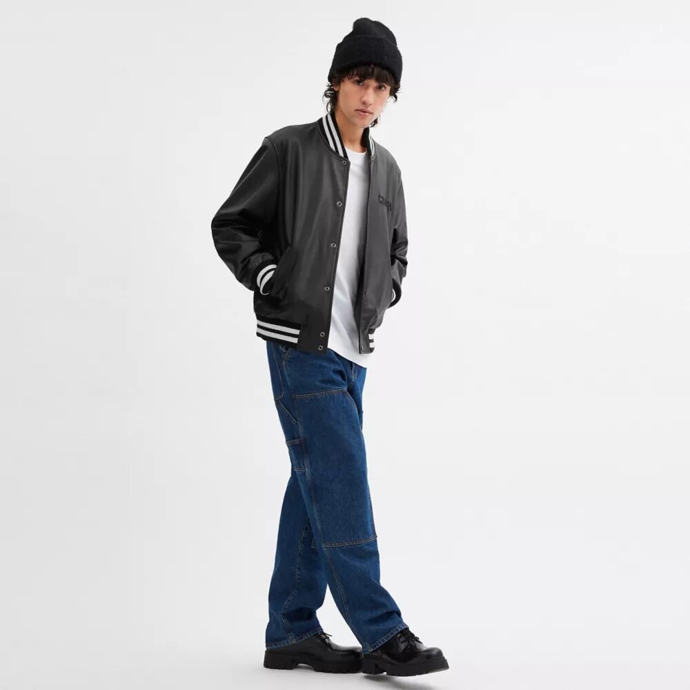 Chaqueta universitaria de piel