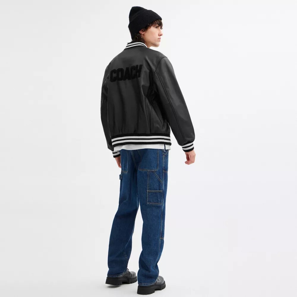 Chaqueta universitaria de piel
