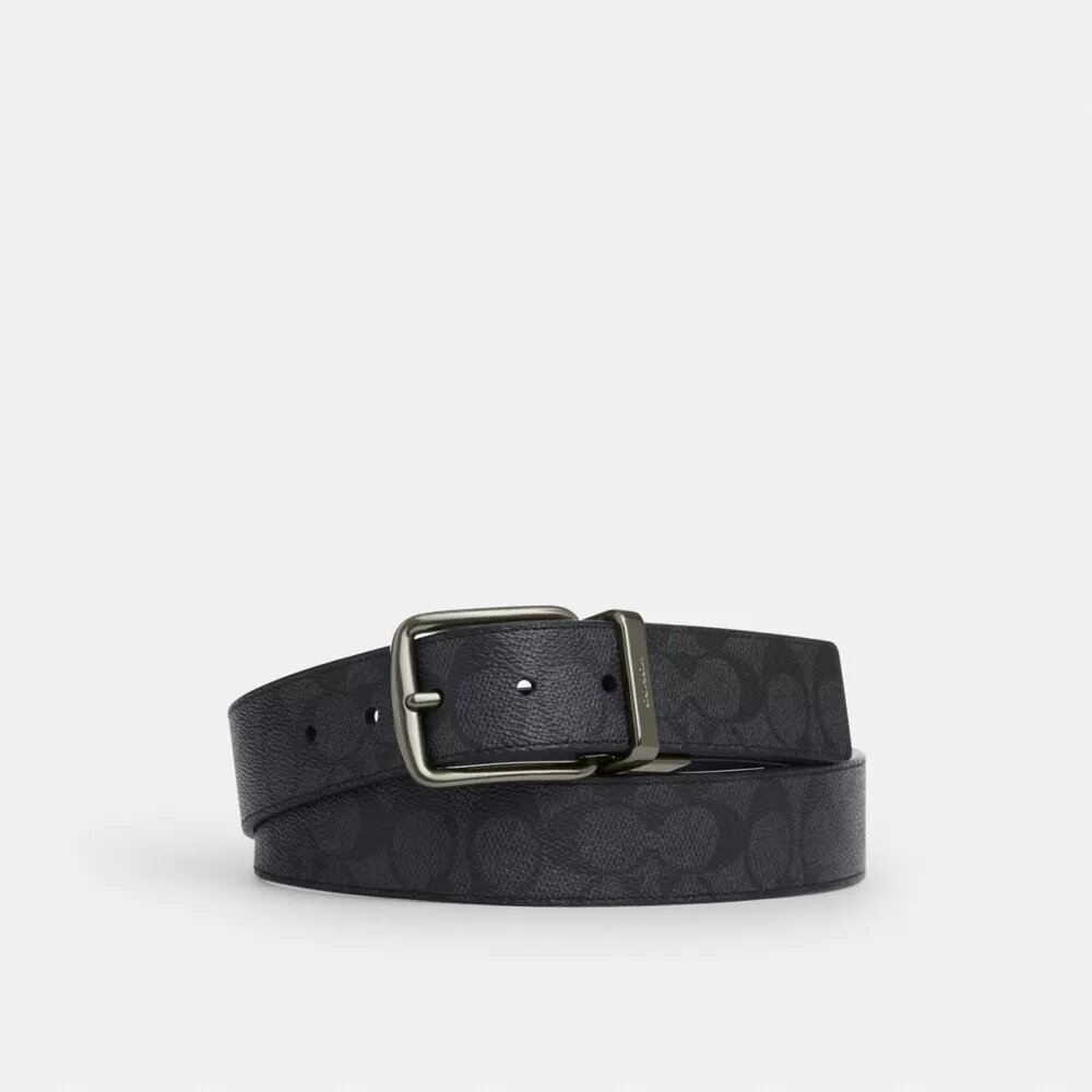 Cinturón reversible con hebilla tipo arnés, cortado a medida, 38 mm