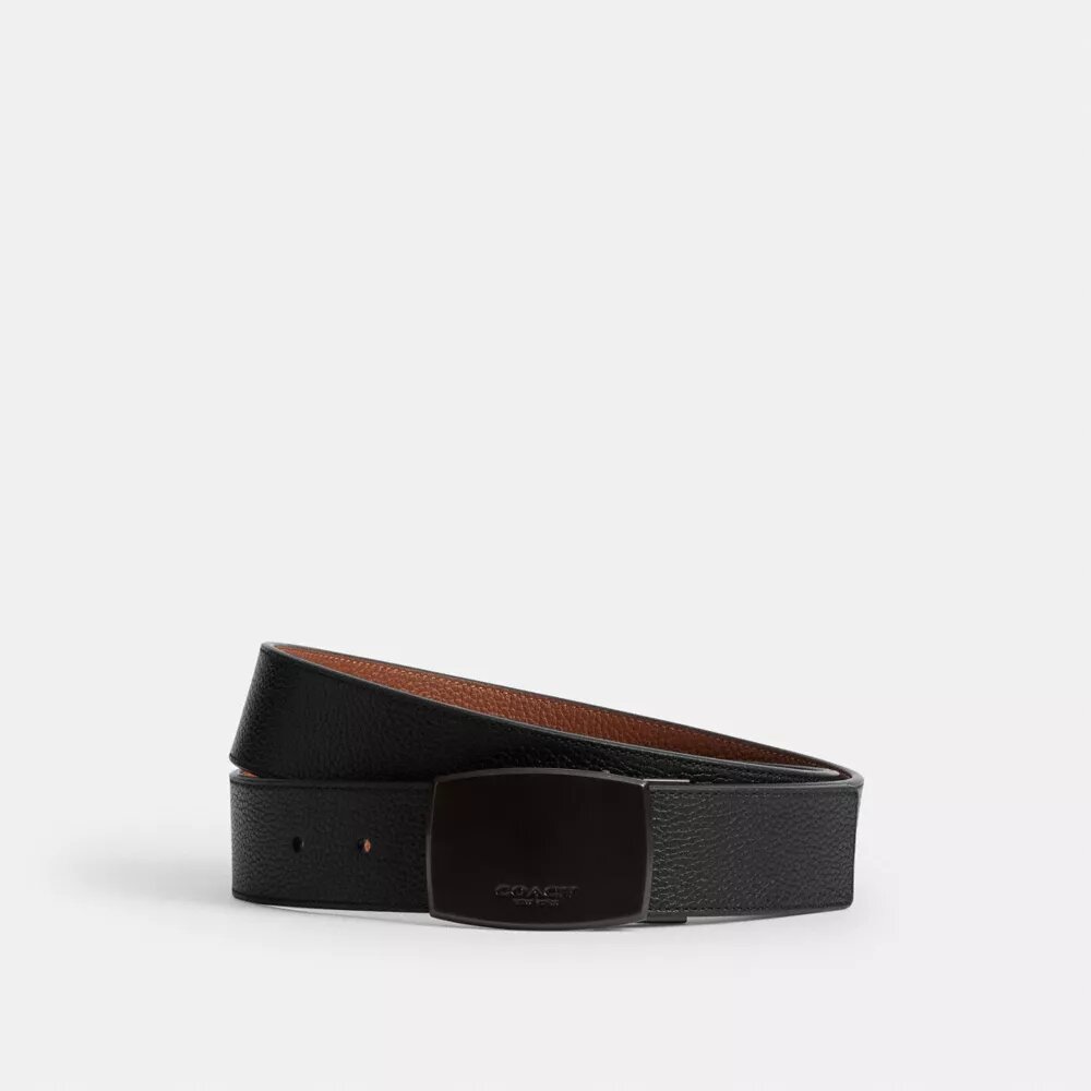 Cinturón reversible con placa y hebilla tipo arnés, cortable a medida, 38 mm