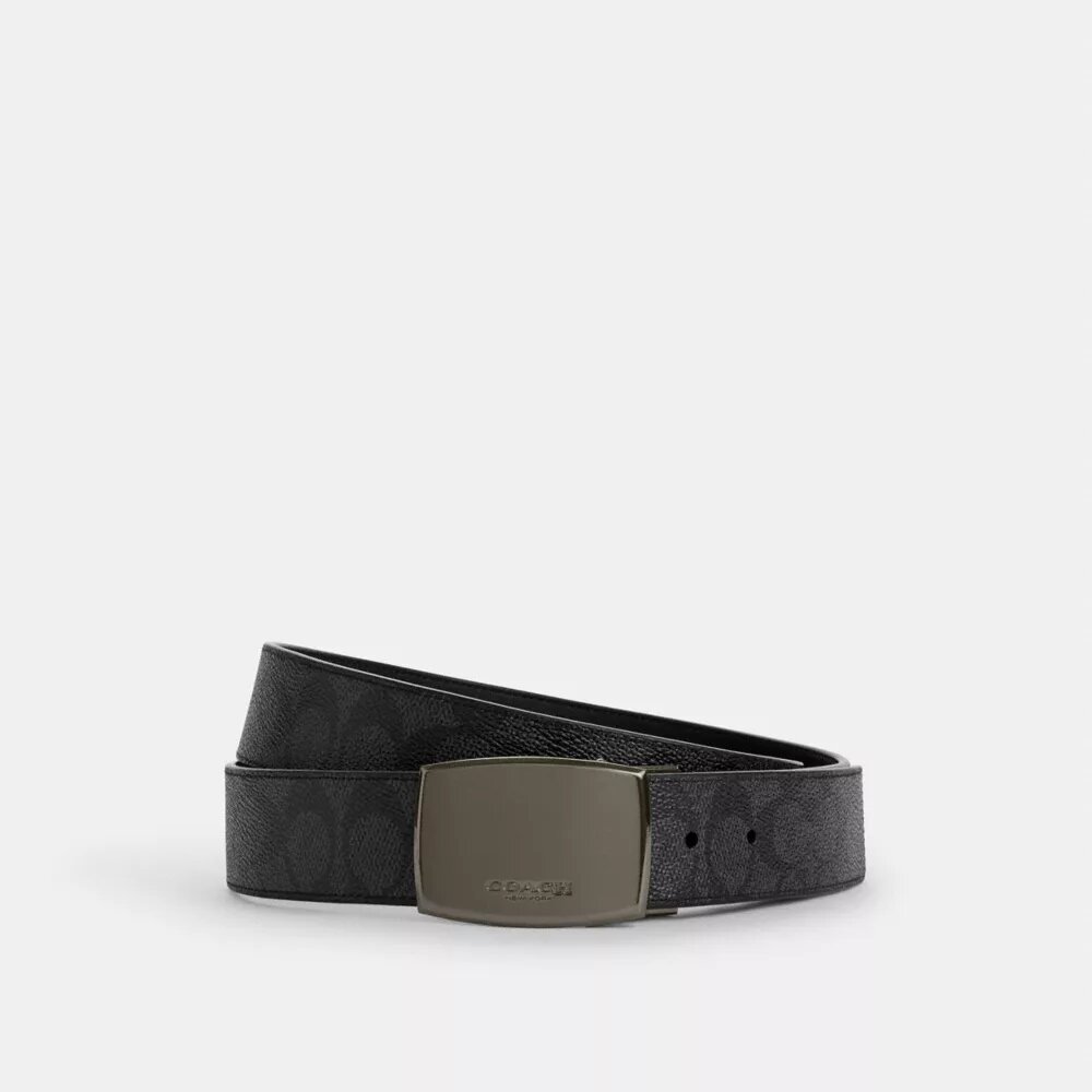 Cinturón reversible con placa y hebilla tipo arnés, cortable a medida, 38 mm