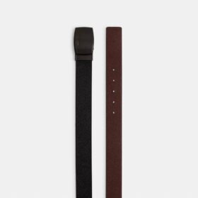 Cinturón reversible con placa y hebilla tipo arnés, cortable a medida, 38 mm