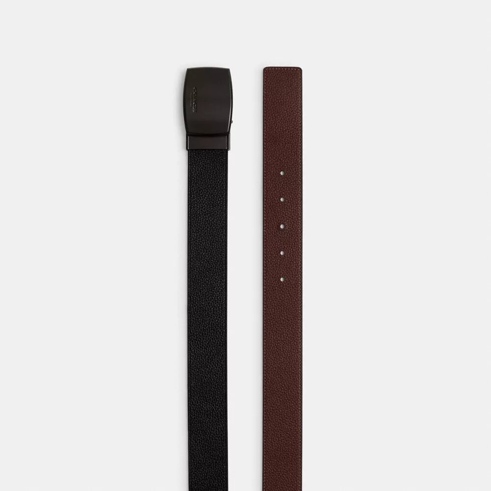 Cinturón reversible con placa y hebilla tipo arnés, cortable a medida, 38 mm