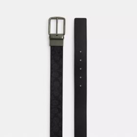Cinturón reversible con placa y hebilla tipo arnés, cortable a medida, 38 mm