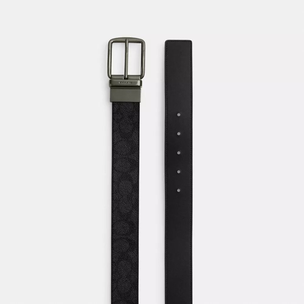 Cinturón reversible con placa y hebilla tipo arnés, cortable a medida, 38 mm