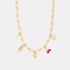Collar con colgante de cereza y Charms de corazón
