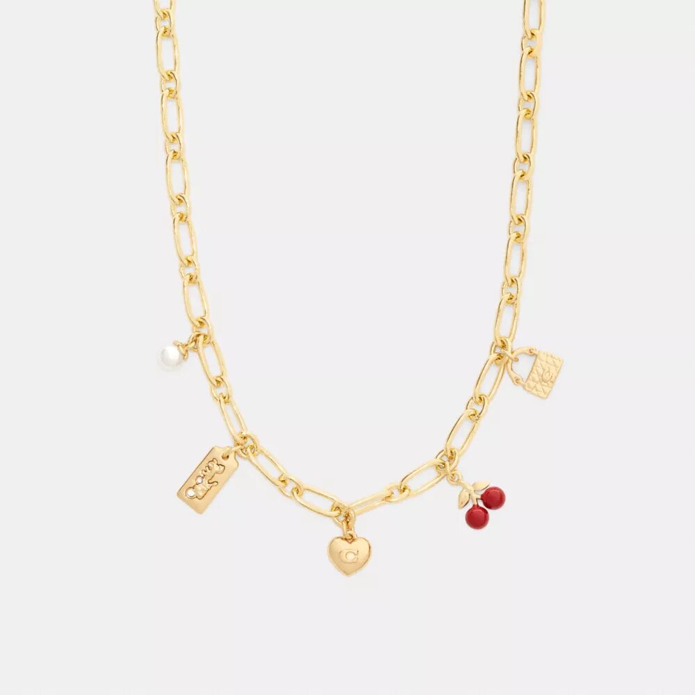 Collar con colgante de cereza y Charms de corazón
