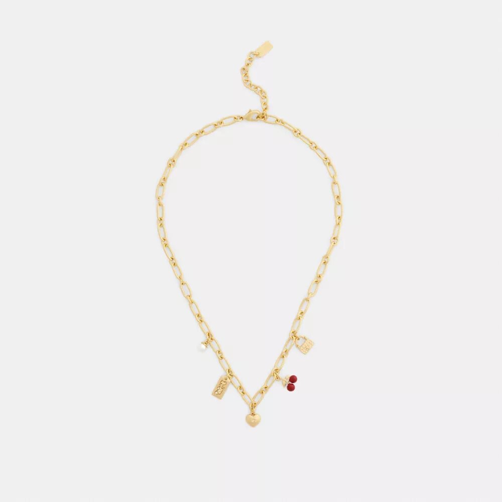 Collar con colgante de cereza y Charms de corazón