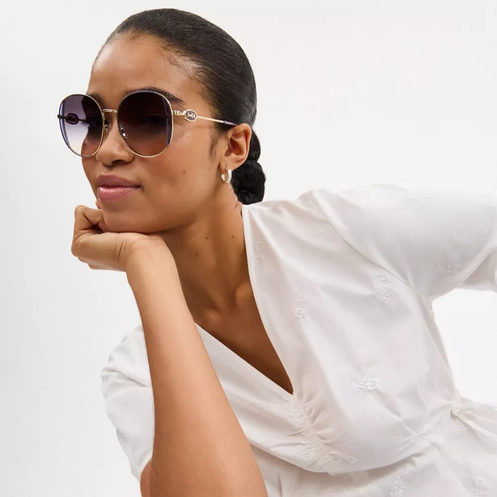 Gafas de sol redondas de metal con motivo de Horse and Carriage