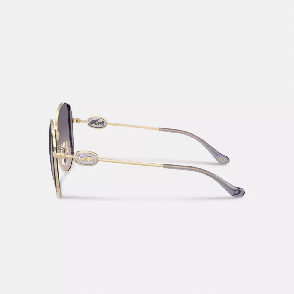 Gafas de sol redondas de metal con motivo de Horse and Carriage
