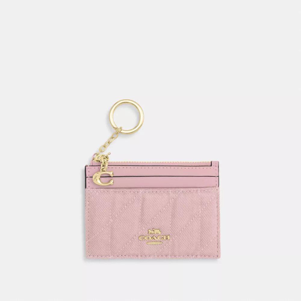 Mini cartera delgada para DNI en denim desgastado con acolchado y Charms