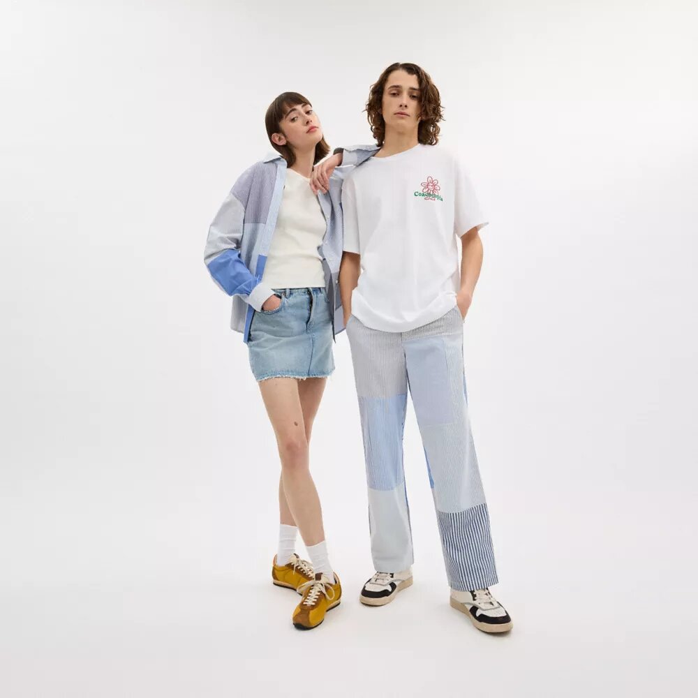 Pantalones a rayas con patchwork