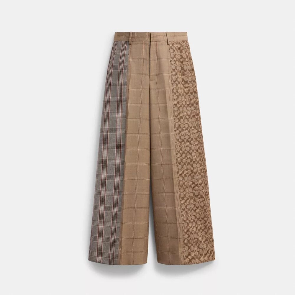 Pantalones entallados con estampado de cuadros combinado