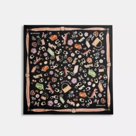 Pañuelo cuadrado de seda con estampado de motivos icónicos