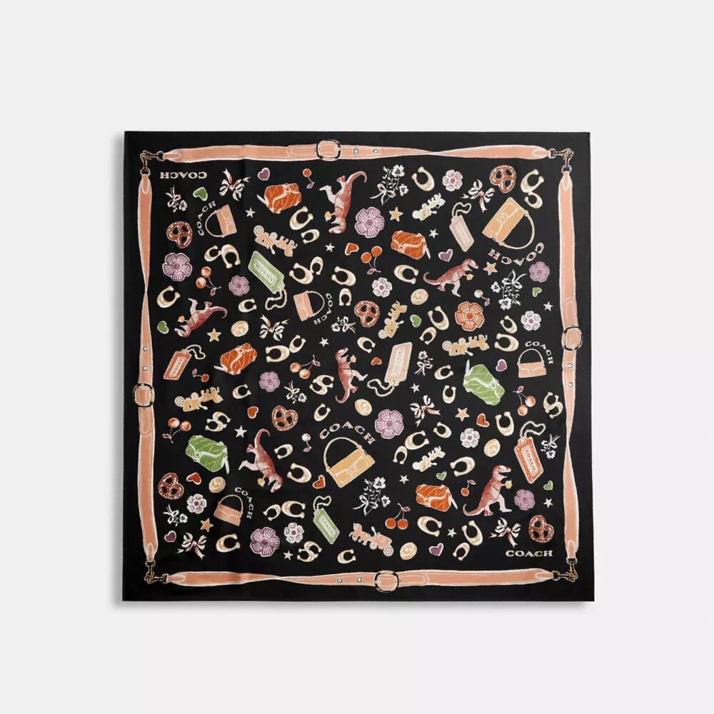 Pañuelo cuadrado de seda con estampado de motivos icónicos