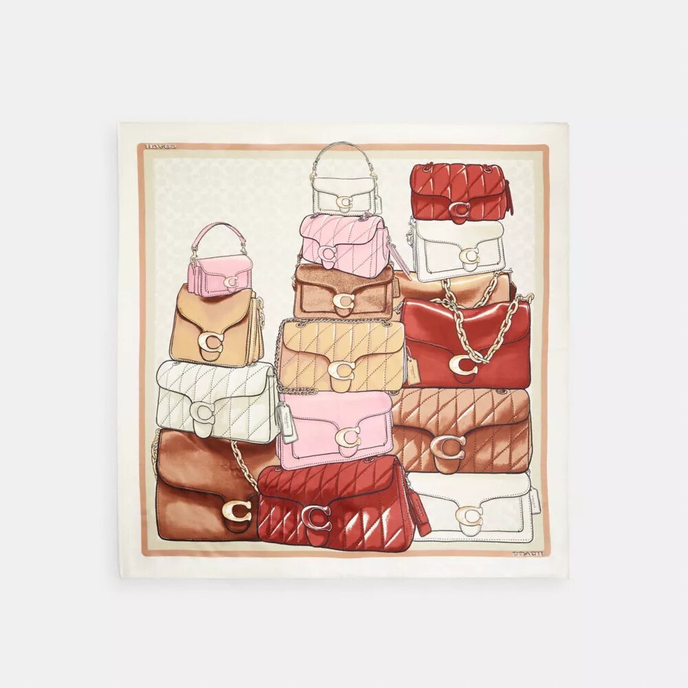 Pañuelo cuadrado de seda con estampado «Stacked Tabby Bags»