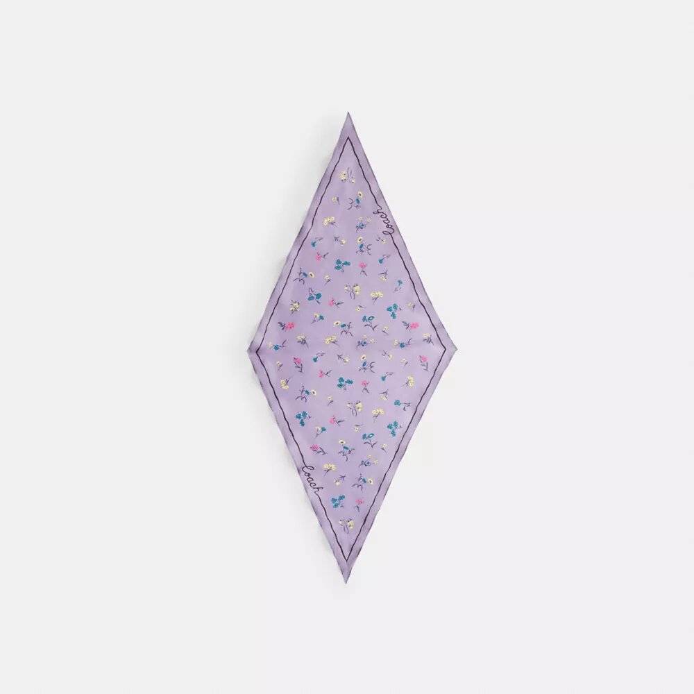 Pañuelo de seda con estampado floral y rombos