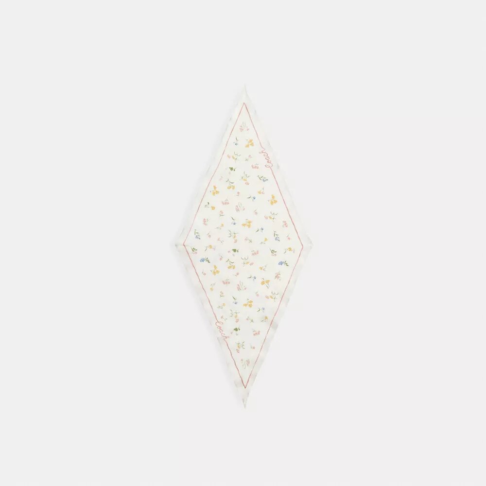 Pañuelo de seda con estampado floral y rombos