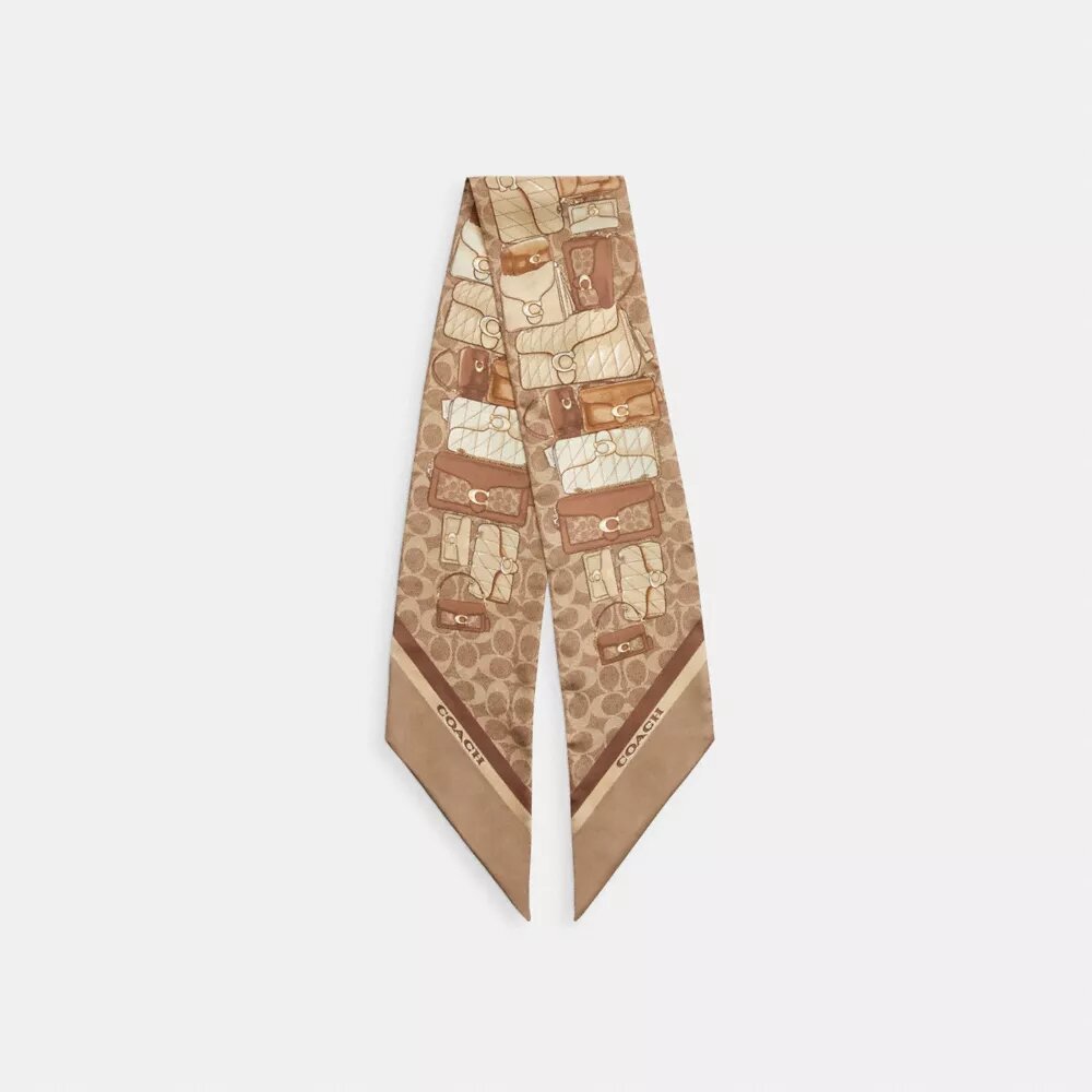 Pañuelo fino de seda con estampado de bolsos Tabby apilados