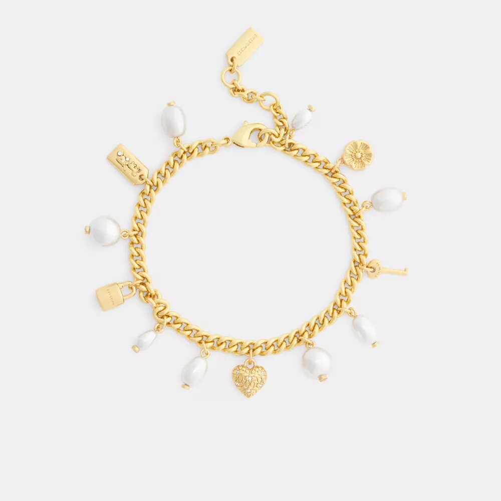Pulsera con Charms de perlas y corazones