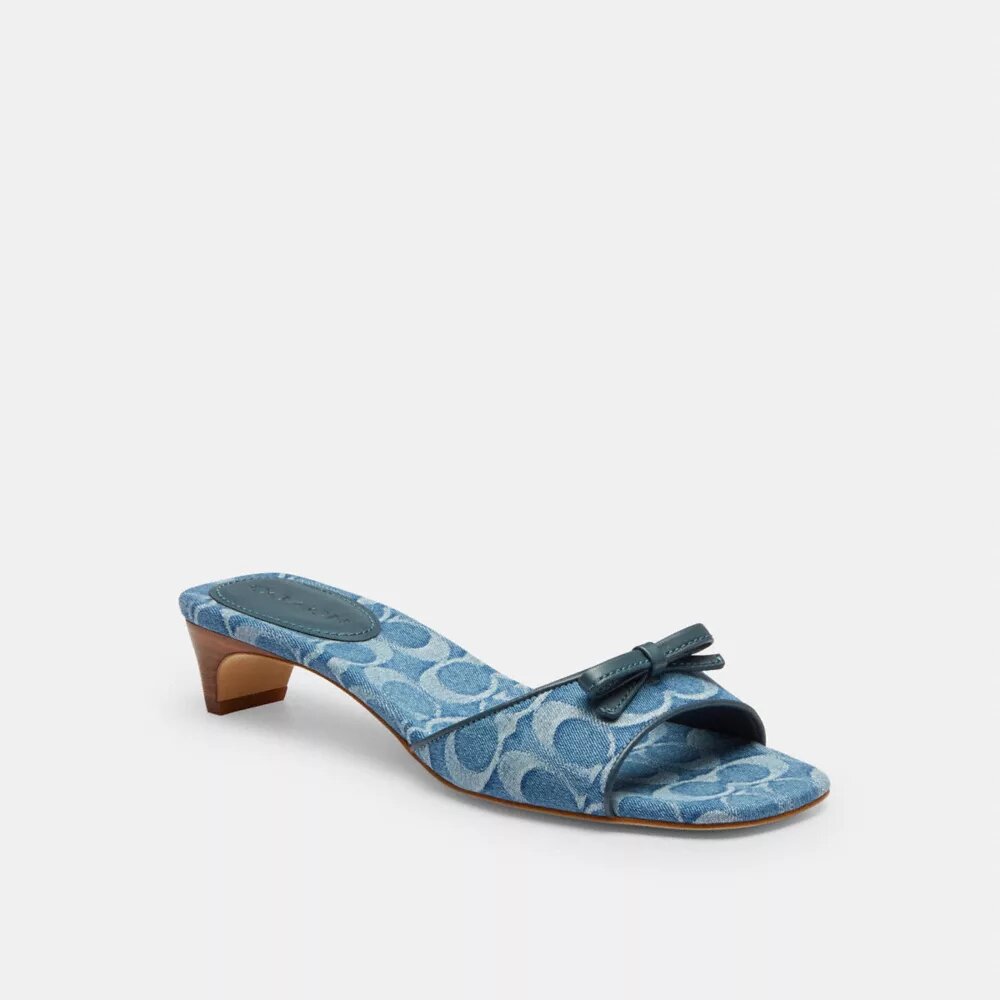Sandalia de tacón bajo con lazo en denim exclusivo