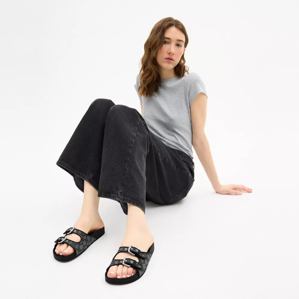 Sandalias con hebilla en jacquard exclusivo