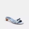 Sandalias de tacón bajo con lazo en denim desgastado