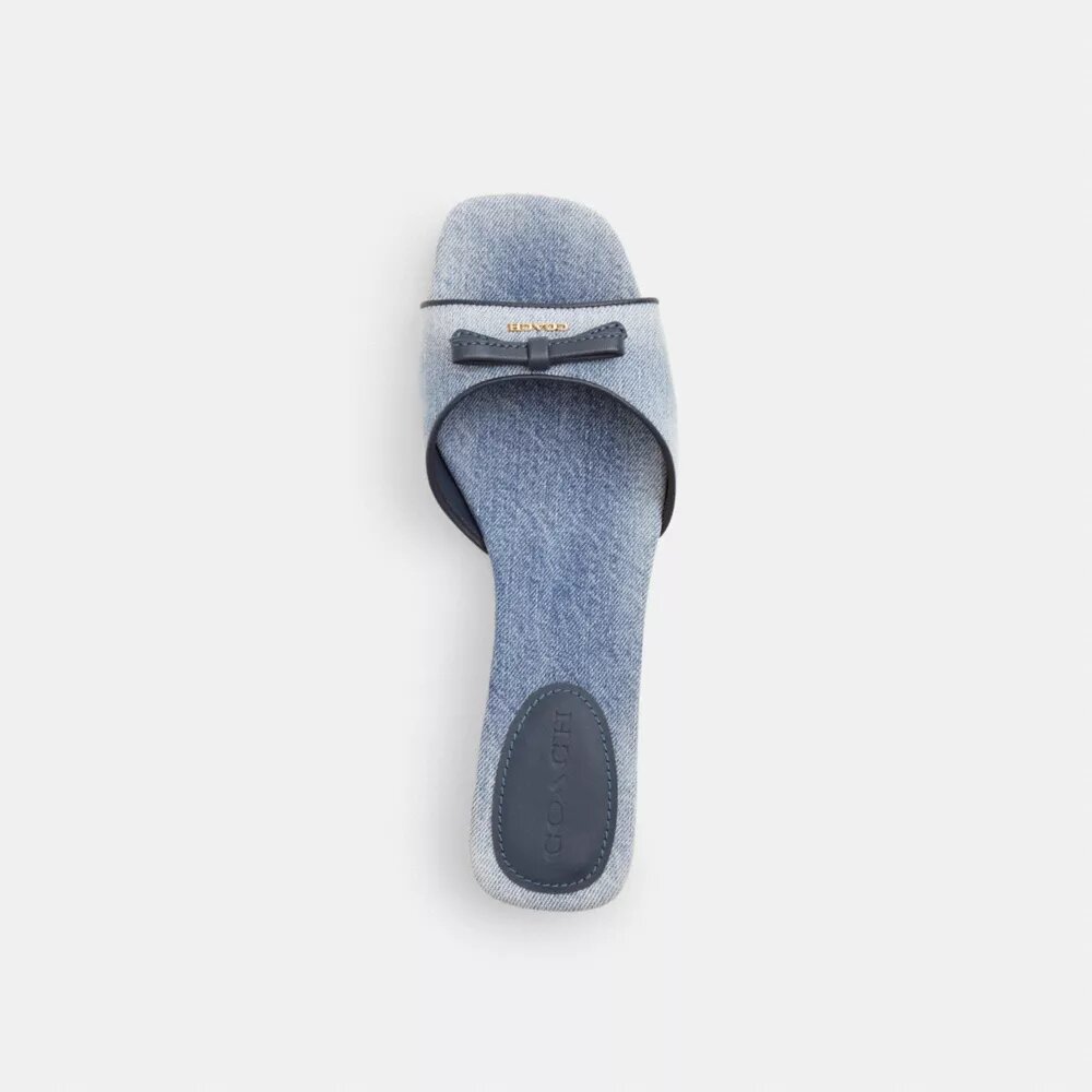 Sandalias de tacón bajo con lazo en denim desgastado