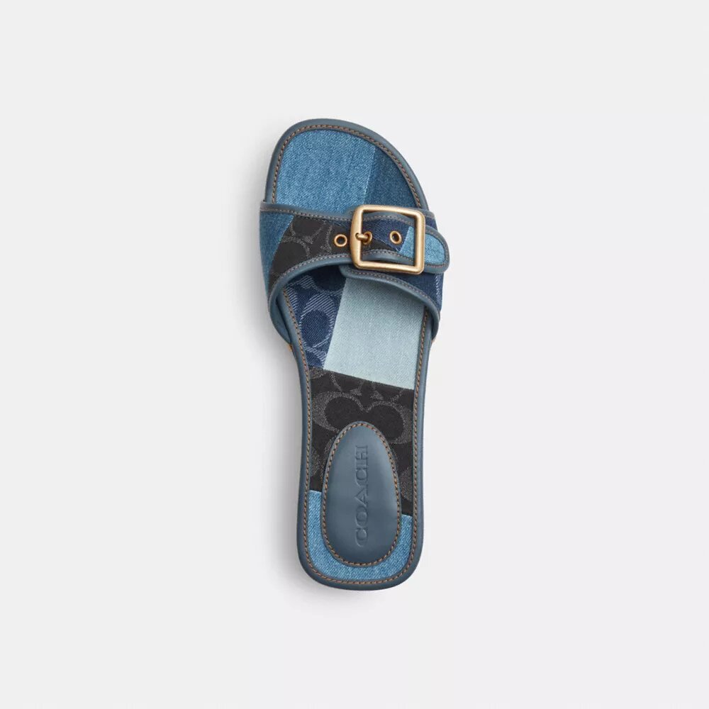 Sandalias Margot de madera con patchwork de denim característico
