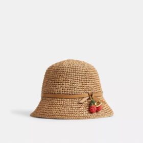 Sombrero de paja tipo «bucket» con detalle de cereza