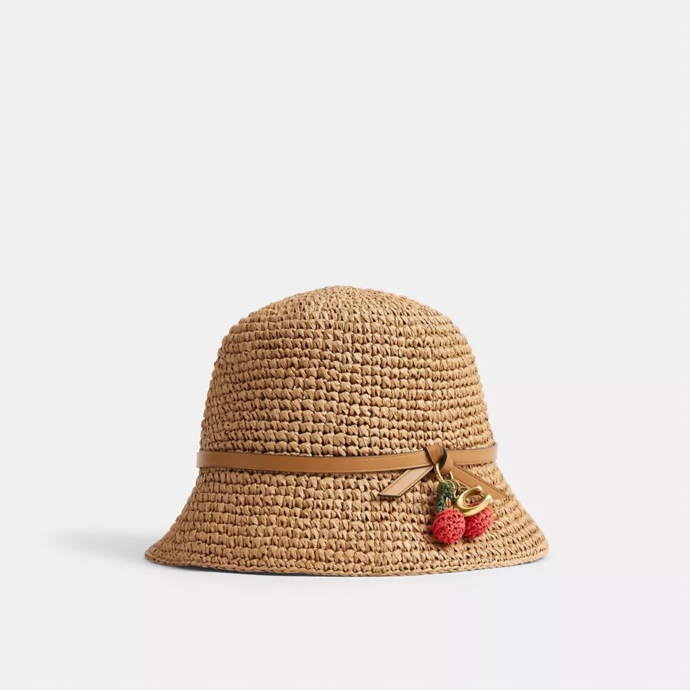 Sombrero de paja tipo «bucket» con detalle de cereza