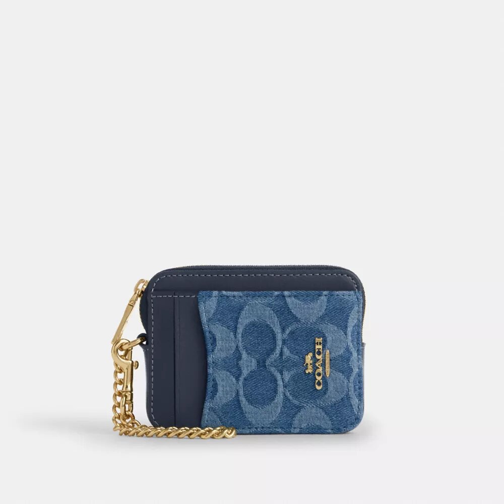 Tarjetero con cremallera en denim exclusivo