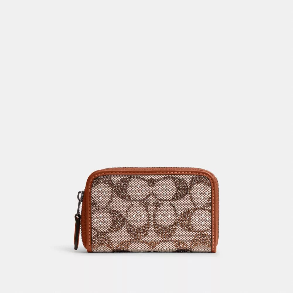 Tarjetero pequeño «Essential» con cremallera perimetral en jacquard «Crystal Signature»