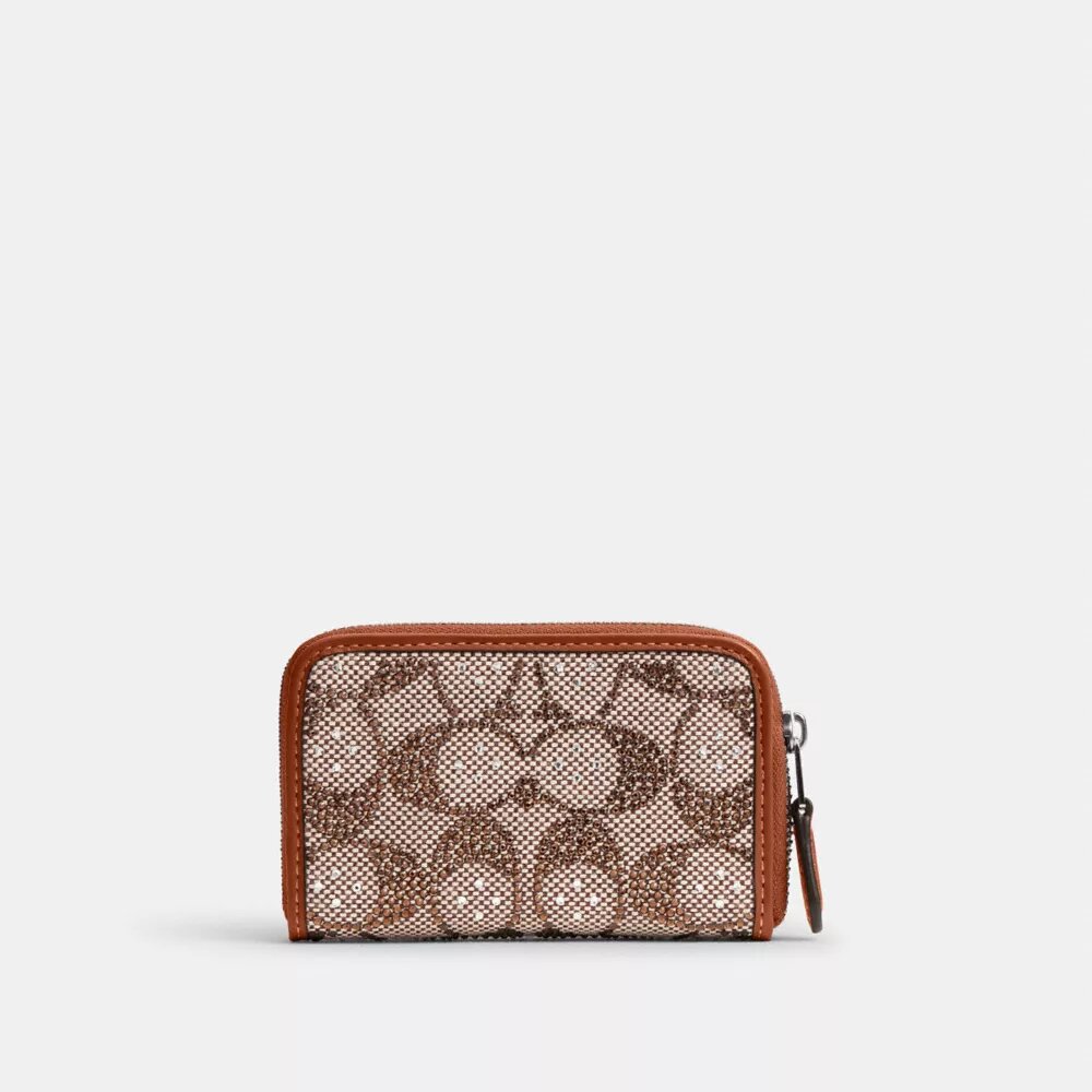 Tarjetero pequeño «Essential» con cremallera perimetral en jacquard «Crystal Signature»