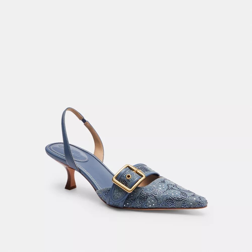 Zapatos destalonados Margot en denim con cristales
