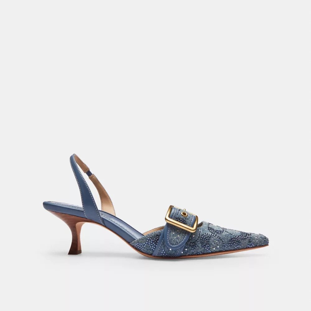 Zapatos destalonados Margot en denim con cristales