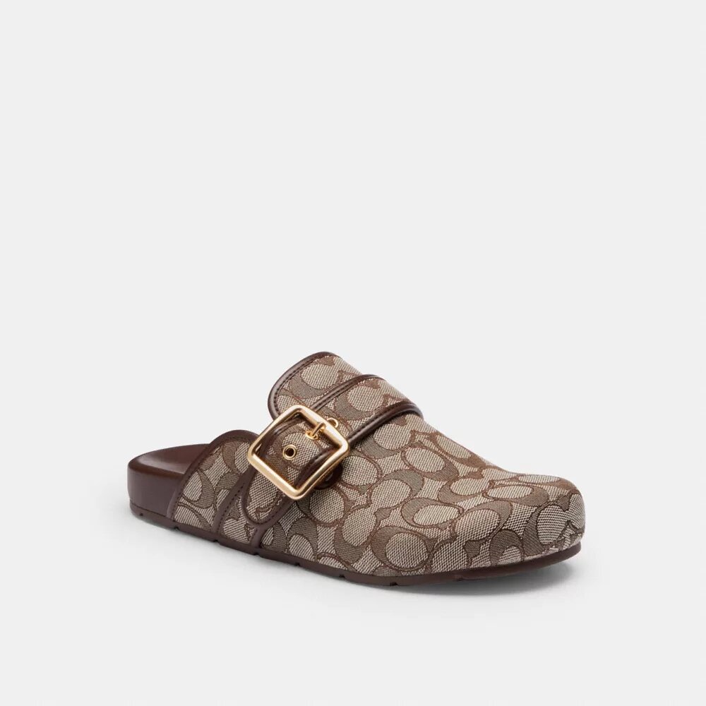 Zuecos con hebilla de archivo en jacquard característico