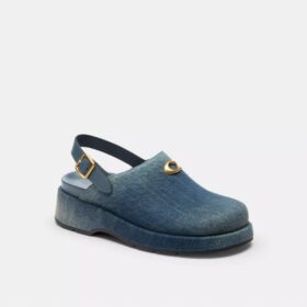 Zuecos de plataforma en forma de «C» en denim desgastado