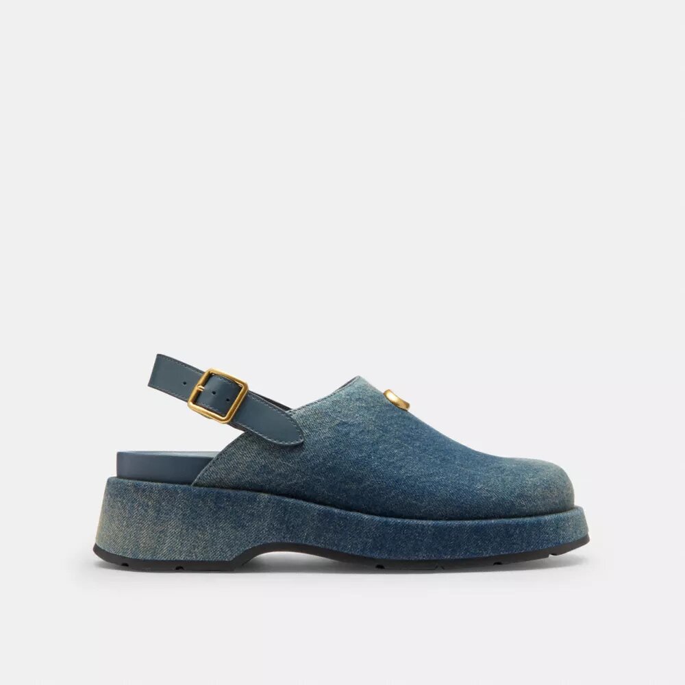 Zuecos de plataforma en forma de «C» en denim desgastado